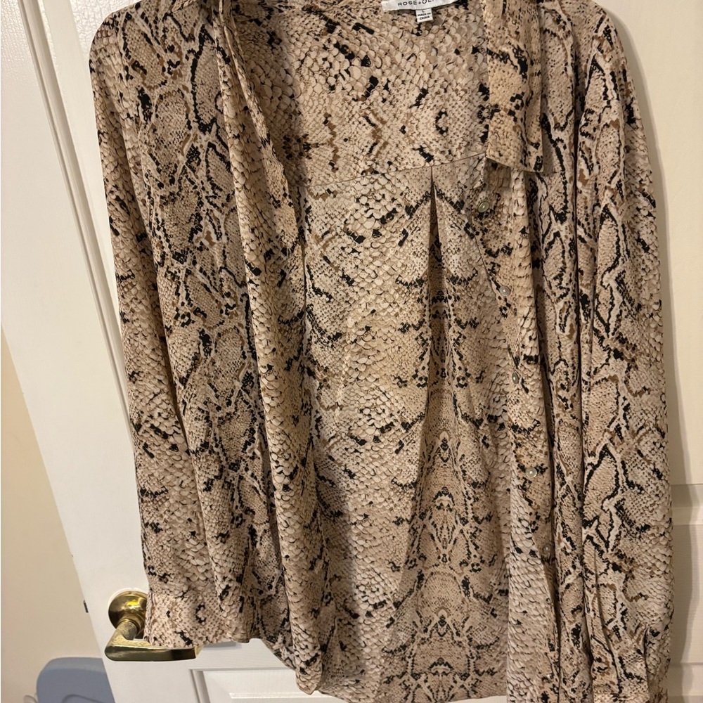 Rose & Olive Snake Print Blouse - Tan and Black